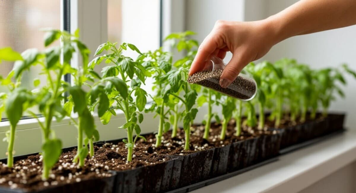 Подмешиваю в грунт при пикировке томатов 3 копеечные добавки: стебели жирнючие, корни мощные 