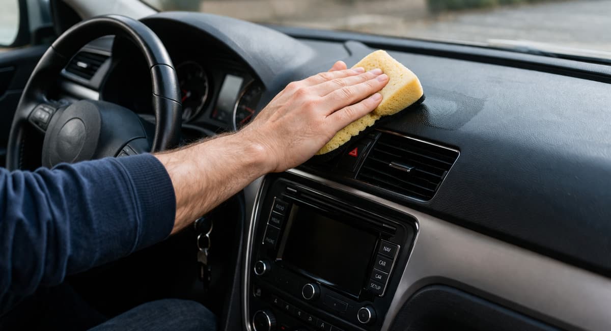 1 капля на губку — и черный пластик в салоне сияет как новый: даже выгоревшие панели темнеют за минуту
