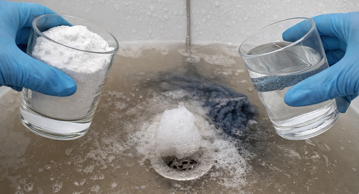 Заливаю 0.5 стакана в слив ванны на ночь — пробка растворяется за 10 минут, вода уходит мгновенно