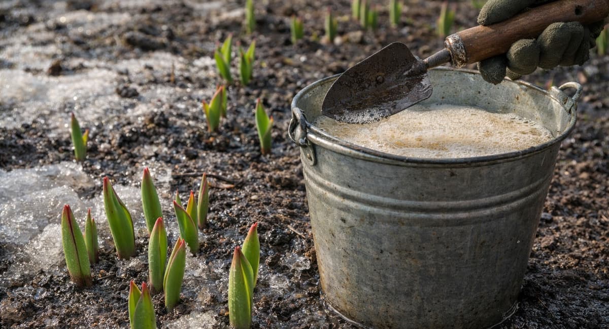 Как только проклюнутся, разводим 1 ст. ложку и 40 гр. в воде — и льем на тюльпаны: ярким ковром распустятся к майским 
