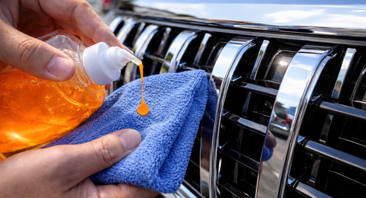 1 капля на микрофибру — и хром на решетке сияет как зеркало: разводов ноль, блеск держится после трех моек