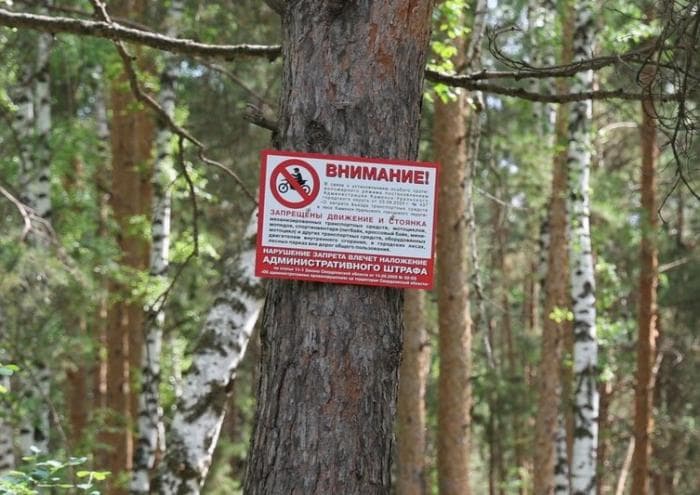 Для наглых и не очень умных байкеров в Каменске-Уральском повесили таблички: «по лесу кататься нельзя!»