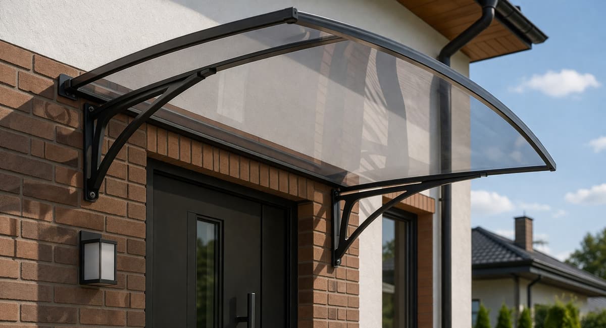 Поликарбонат и стекло — больше не эталон: сейчас все делают козырьки из этого материала — не бьется, не желтеет, дешевле