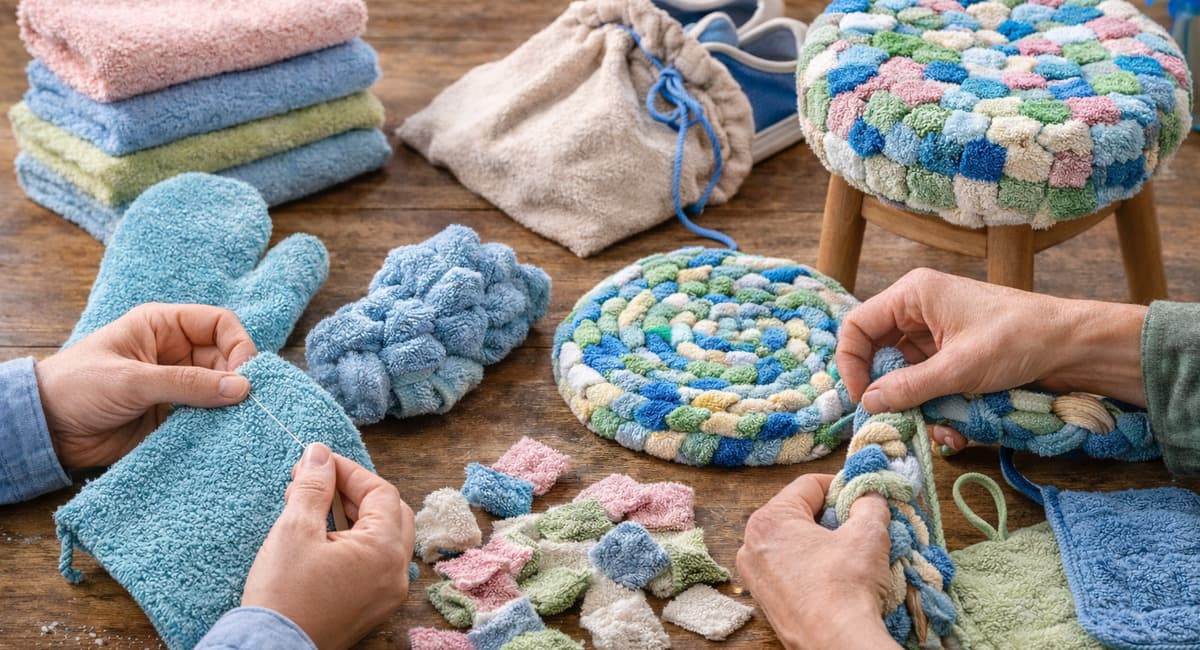 Ненужные полотенца превращаю в мочалки и коврики: 7 простых способов — даже крючок не понадобится